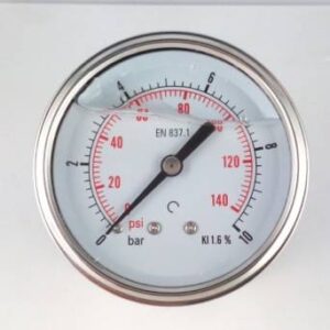 Mondeo Pressure Gauge, 0-10 bar, G1/4 Glycerin filled, Rear Connection