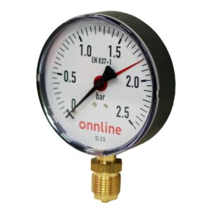 Weishaupt Pressure Gauge, vertical, 100mm, 0 – 2.5 bar, 1/2”