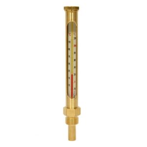 Vertical Glass Bulb Thermometer, Brass Body 1/2''- Range 0° - 120°C.