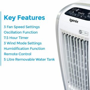 Igenix IG9704 Air Cooler 4 in 1 Evaporative Air Cooler, 230V